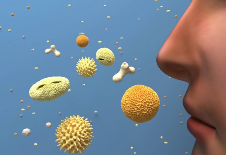 Yellow pollen particles floating in air over Santa Rosa Beach home - spring allergy season in Florida Panhandle demonstrates need for professional pressure washing
